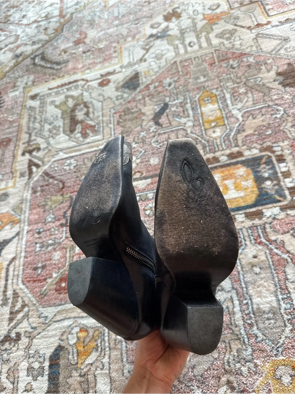 Vero Cuoio Black Leather Western Ankle Boots with Silver Toe Caps
